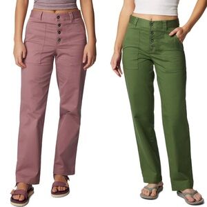 Lot of 2 High Waisted Button Utility Pants - Mauve Pink / Forest Green
